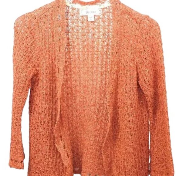 Decree Loose Salmon Crochet Knit Open Front Cardigan - Picture 2 of 8